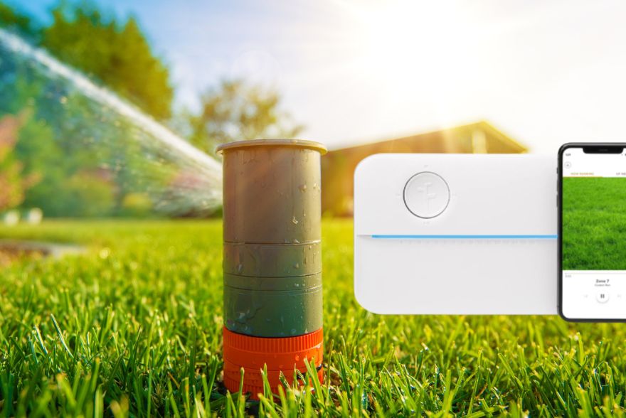 smart irrigation controller device with a smart phone and a sprinkler system working in background 