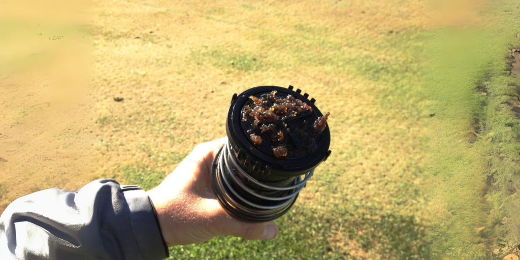 a clogged sprinkler system of golf ground