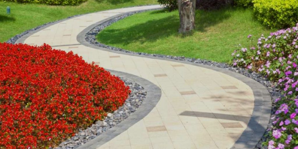 Stone path flower border