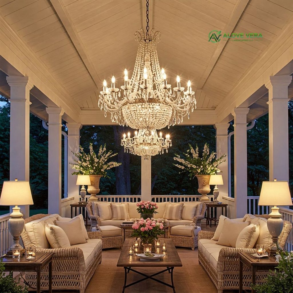 Outside Home Lights for Traditional Villas and Classic Exteriors 5 chandelier in an open porch