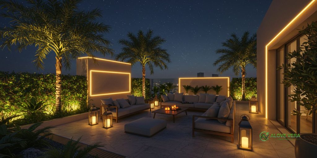 Creative Terrace Garden Ideas for Dubai 8 Evening Lighting for Style