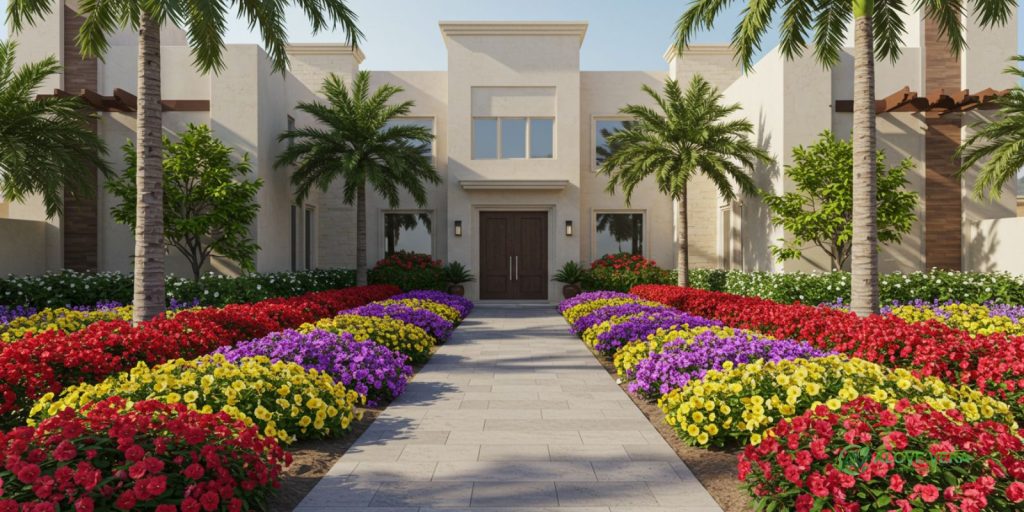 Landscaping Ideas for Luxury Villa Entrances in Dubai 5 Flower Beds